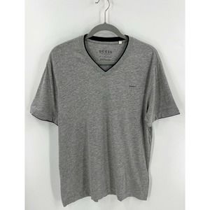 Guess Mens T Shirt Size Large Gray Black V Neck Short Sleeve Tee